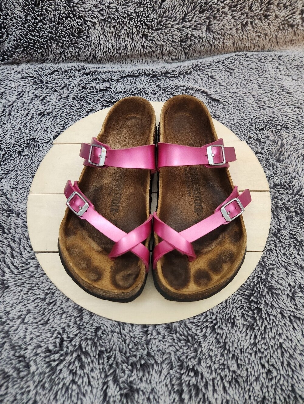 Birkenstock Mayari Icy Metallic Fuchsia Tulip Birko-Flor Sandals Women's size 7 - Picture 3 of 9